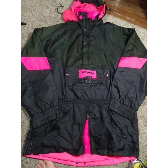 Vintage 90s Nevica Function 18 Ski Jacket - Black & Neon Pink Anorak - Size 40 - Picture 1 of 11